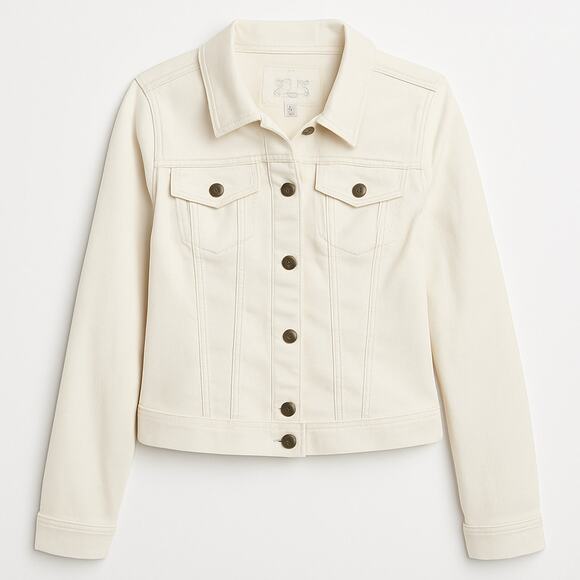 Jessica Simpson Cream Denim Jacket Sz M | Classic Stretch Jean Style - Picture 2 of 6